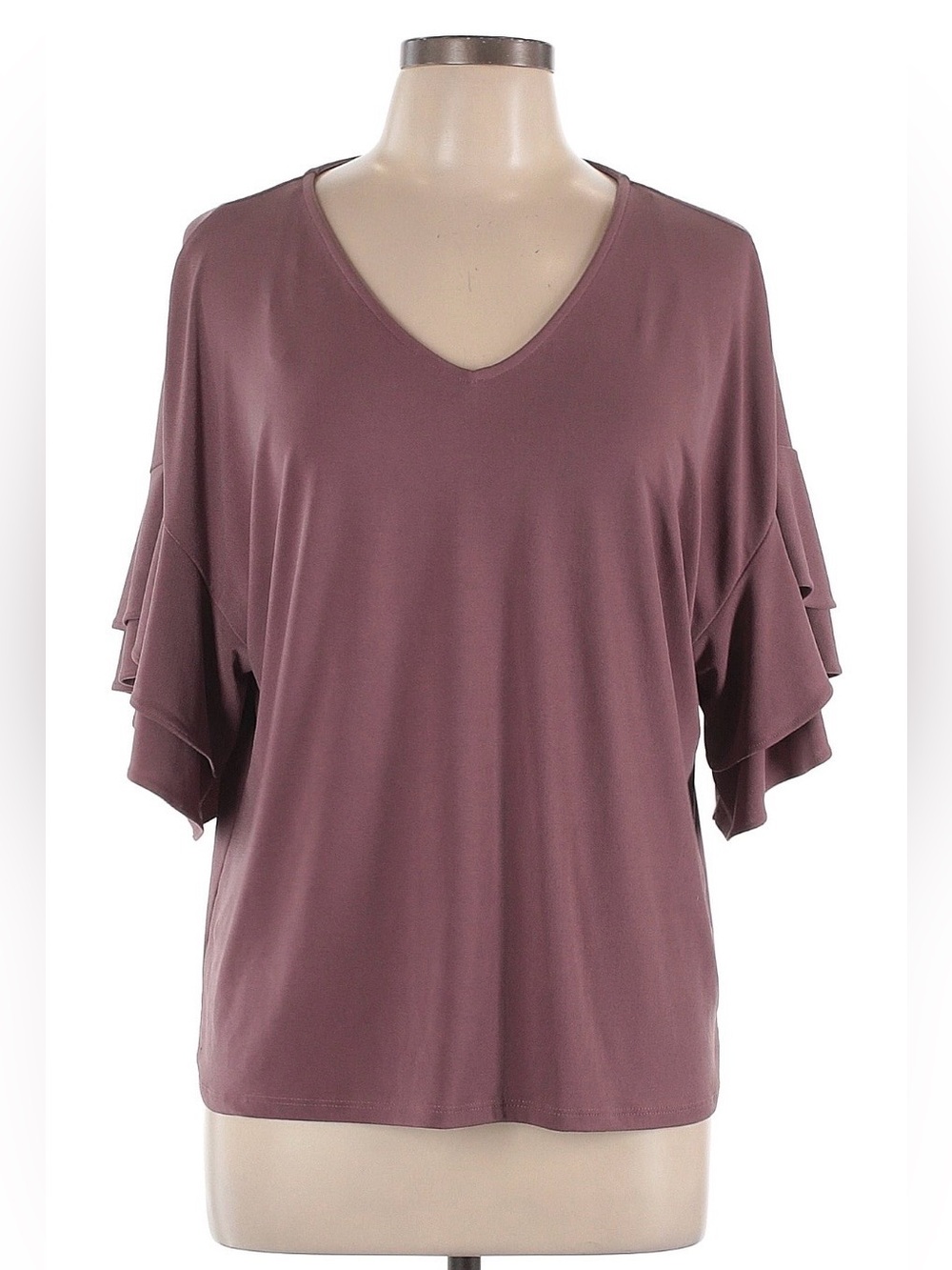 Mauve V-Neck Top with Ruffle Sleeves